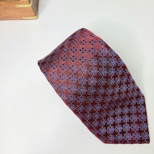 Canali Burgundy Blue Geometric Woven Silk Tie